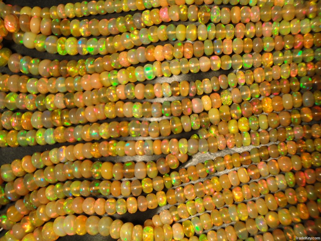 Natural Top Ethiopian Welo Fire Opal Roundel Beads Strands Necklace