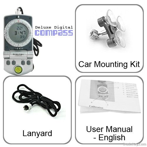 Handheld Digital Compass with Clock and Thermometer