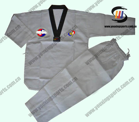 white ribbed taekwondo uniform tkd010