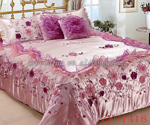6 pcs satin comforter sets with flower pattern