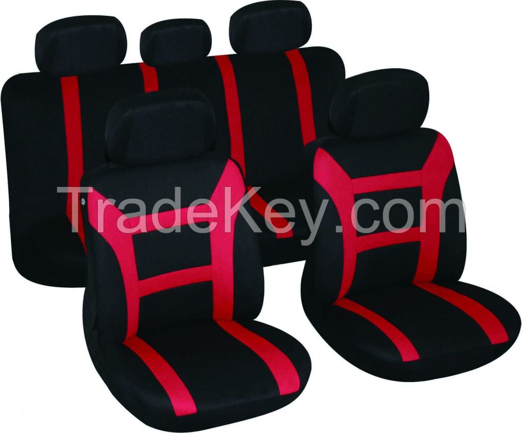 Universal Fit 9pcs Full Set polyester Fabric Car Seat Cover, red ( Fit Most Car, Truck, or Van)