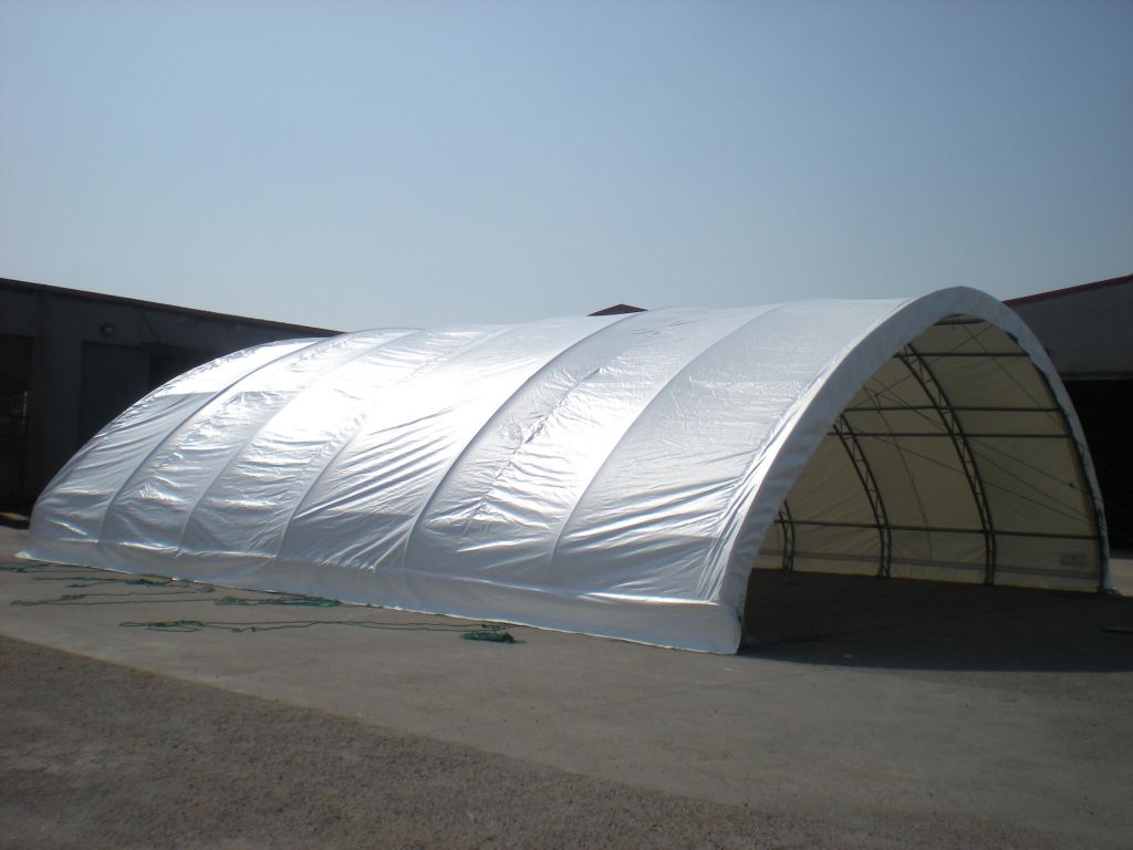 12m Wide Container Shelter, PE or PVC Fabric Covering, Steel Trussed Construction