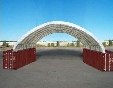 12m Wide Container Shelter, PE or PVC Fabric Covering, Steel Trussed Construction