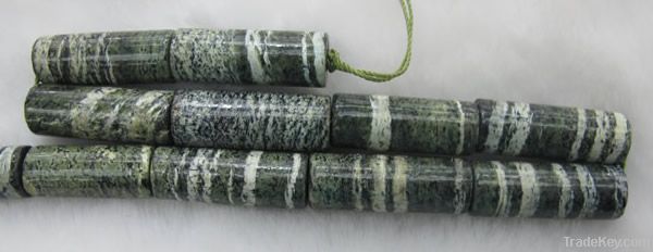 gemstone beads, semi precious stone beads, natural green silver line