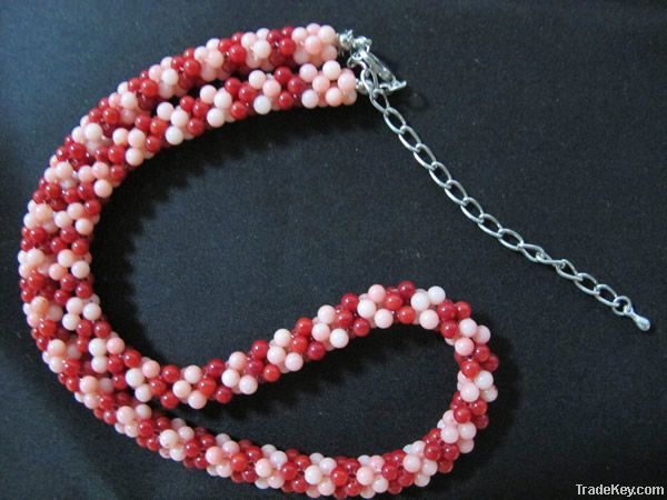 Bead jewelry, bead necklace, handmade jewelry-Pink Red 3mm bead necklace