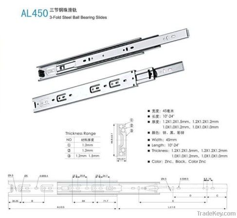 3-Fold Steel Ball Bearing Slides