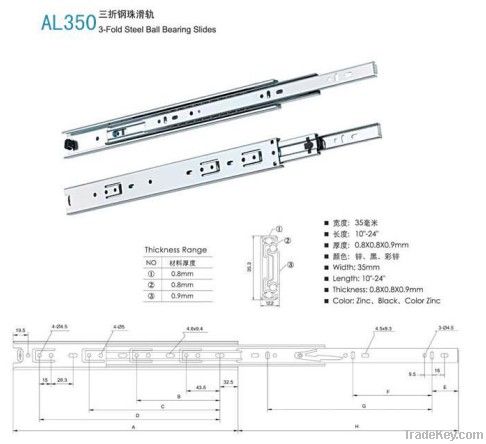 3-Fold Steel Ball Bearing Slides