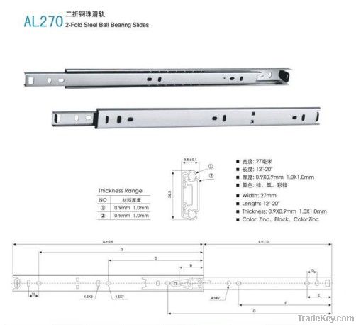 2-Fold Steel Ball Bearing Slides