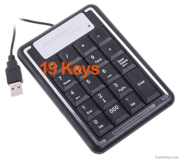 19 Keys Mini USB Numeric Number Keyboard Keypad for Laptap