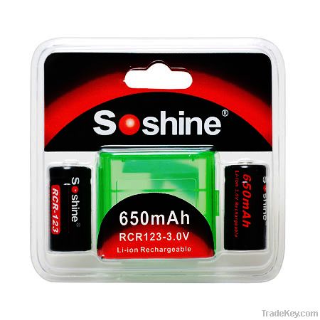 Soshine RCR123 650mAh 3.0V Rechargeable Li-ion Battery (2-Pack)