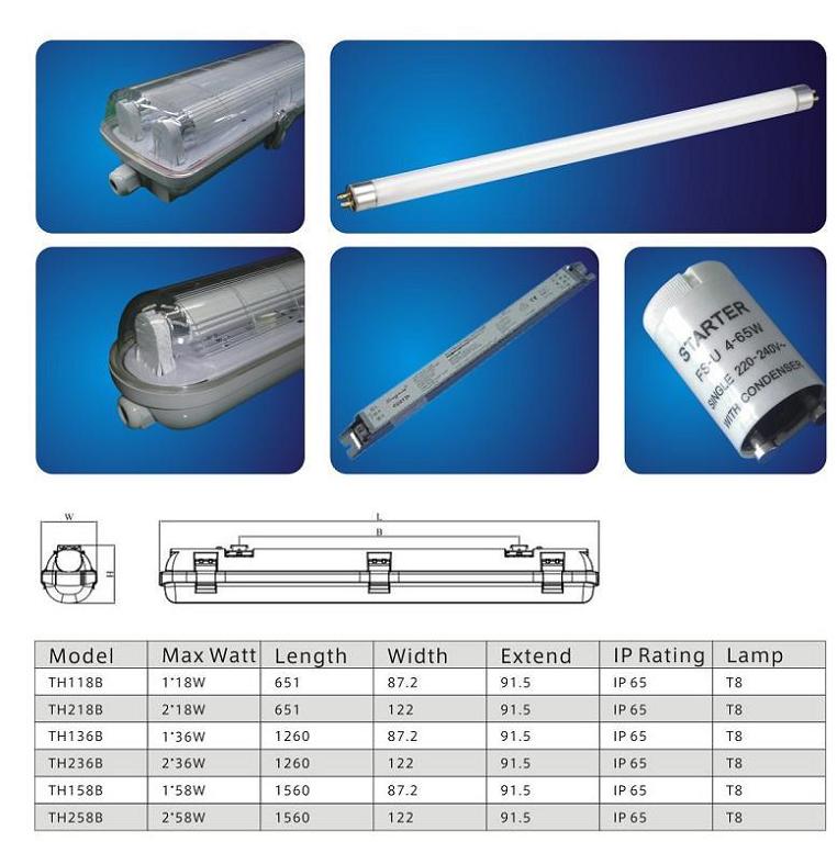 IP65 T8 fluorescent light fixture series_B