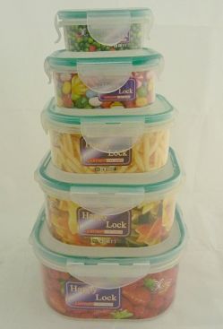 plastic happy lock 5pcs/set square food container