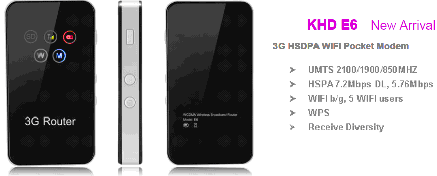 3G HSDPAWIFI Pocket Modem KHD E6 7.2M