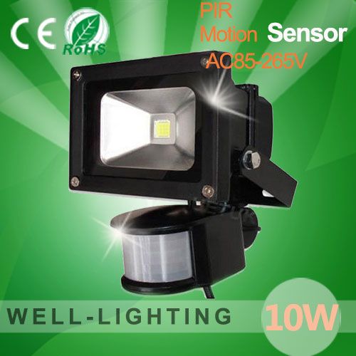 10W LED Floodlight with PIR Motion Sensor, led light bulb with sensor, 85V-265V led flood light 10w