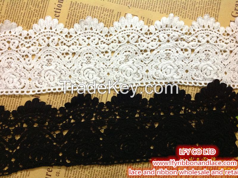 9 cm off white  and black cotton lace fabric guipure lace wholesale and retail 