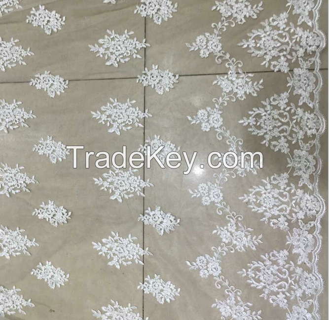 Full embroidered tulle french lace fabric wholesale high density high quality 