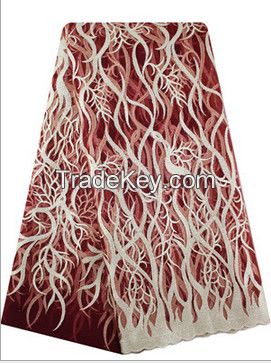 2015  Latest African French Tull lace with sequins  fabric wholesale