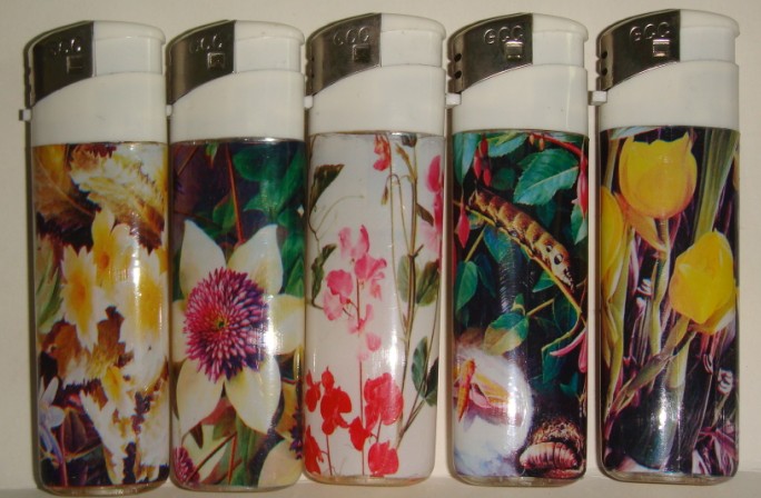 disposable electronic gas lighter with  flower PVC