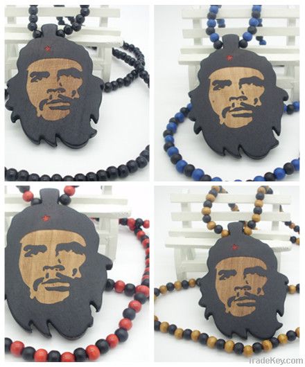 wooden Che Guevara piece pendant necklaces chain/