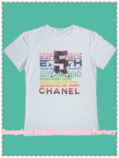 Hottest fashion design printing/embroidered white cotton T-shirt