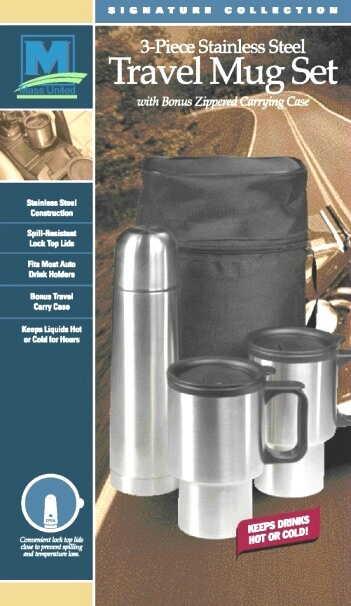 3 piece Stainless Steel Travel Mug Flask Gift Set