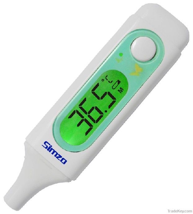 Baby thermometer with large illuminated display and diagnostic LED