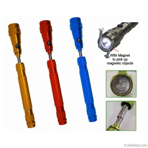 3 LED telescopic flashlight with magnetic pick up tool