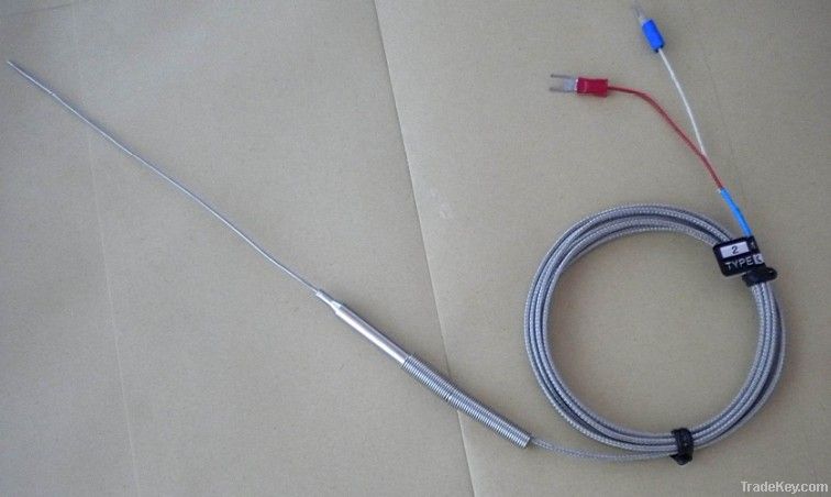 sheatned thermocouple with flexible leads and spring