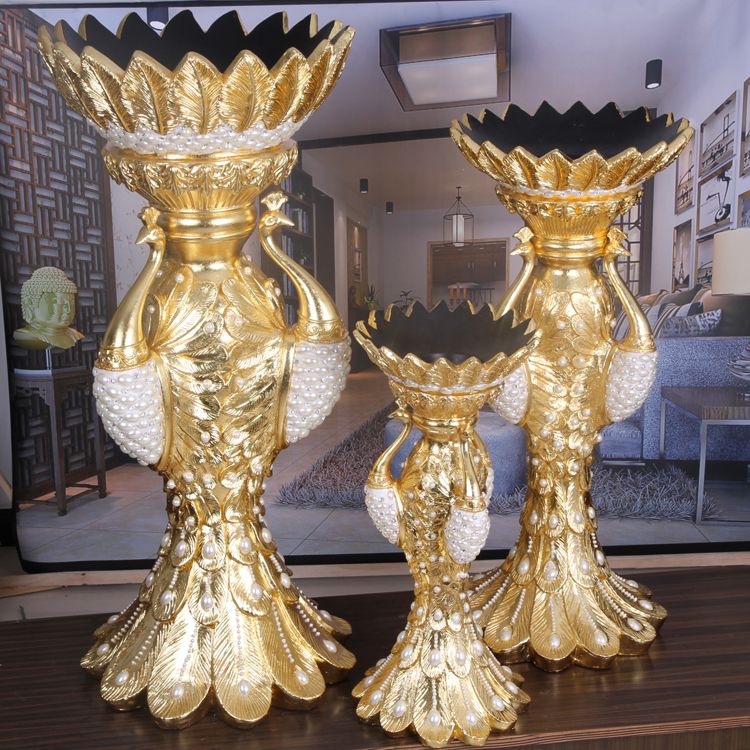 2014 beautiful peacock vases with pearls for home or hotel decoration