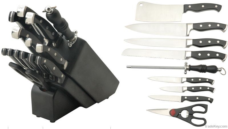 15pcs forged kitchen knife set with wooden block