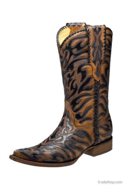 Western Tooled Boots mod.1005, genuine leather made in Mexico