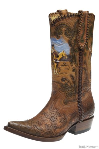 Western Tooled Boots mod.1003, genuine leather made in Mexico