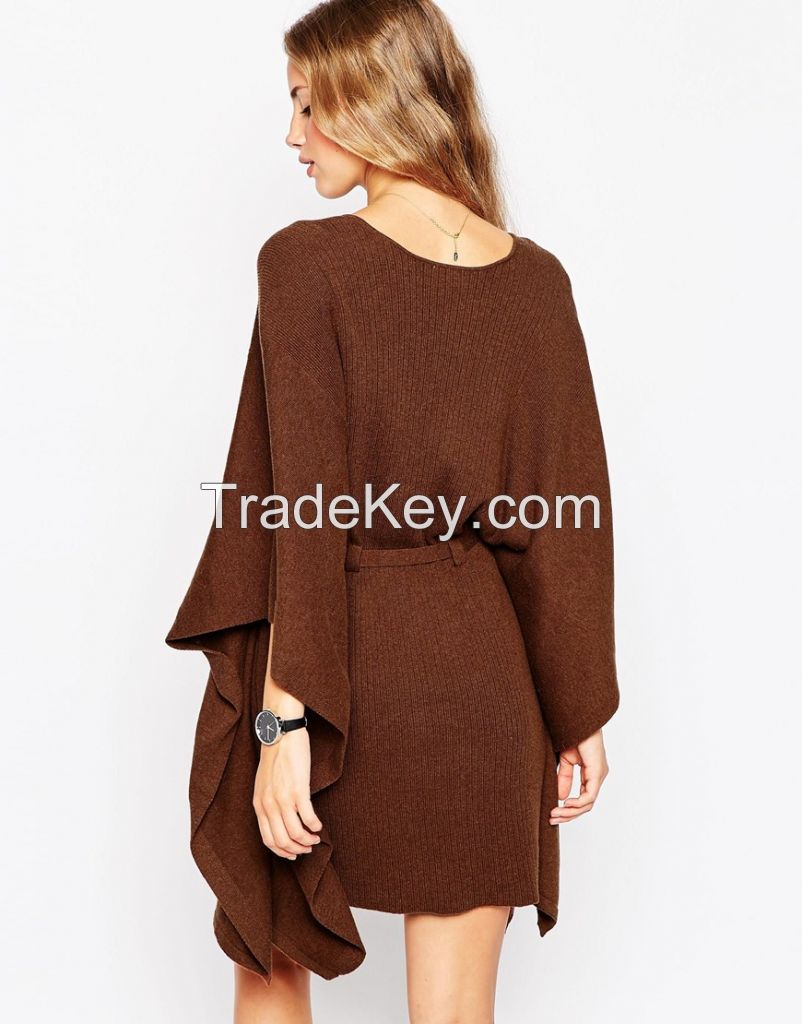Ladies hot selling fashion sweater dress with bat sleeves design