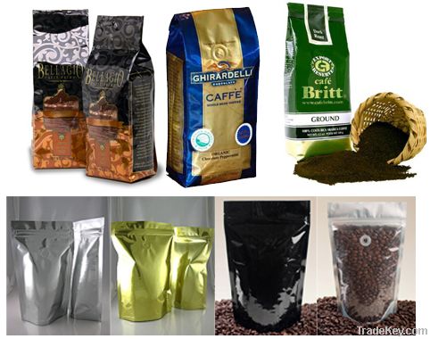 stand up coffee bags with zipper and valve
