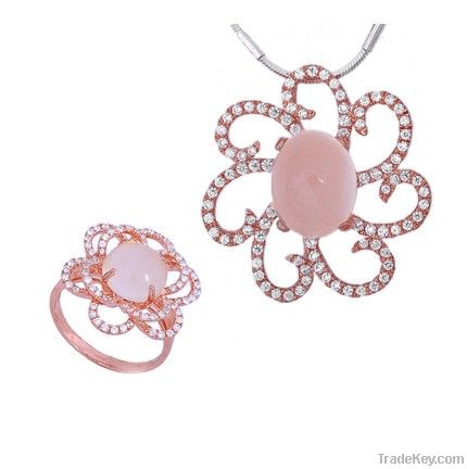 925 silver rose quartz jewelry set
