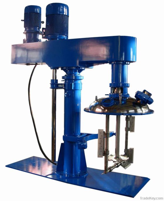 Concentric double shaft mixer for paint, coatings, chemicals