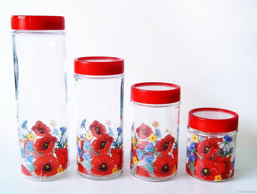 Glass storage food jar with plastic lid