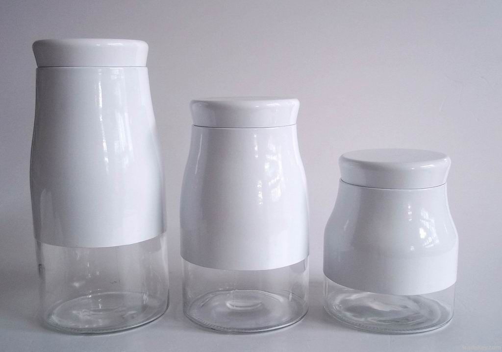 3pcs set glass storage jar with metal lid and coating