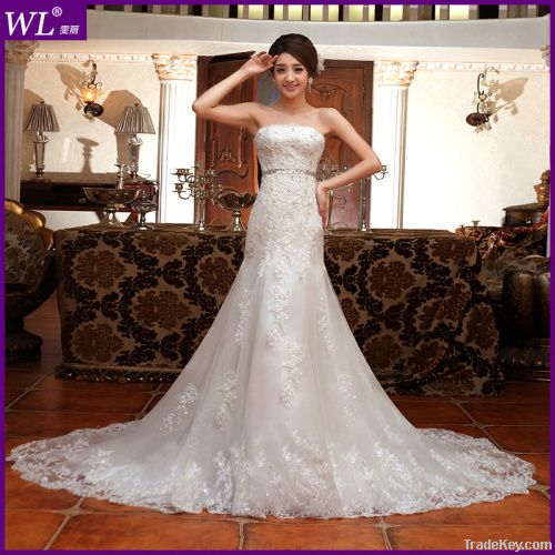 100% Pure Hem Lace Tube Top Wedding Dress Super Large Tail
