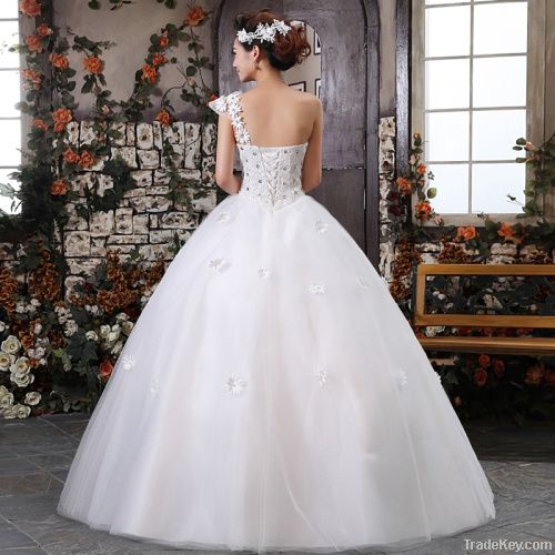 One Shoulder Hem Lace Wedding Dress