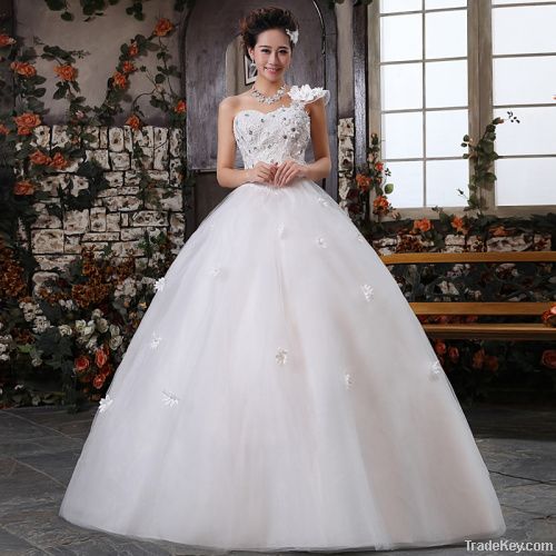 One Shoulder Hem Lace Wedding Dress