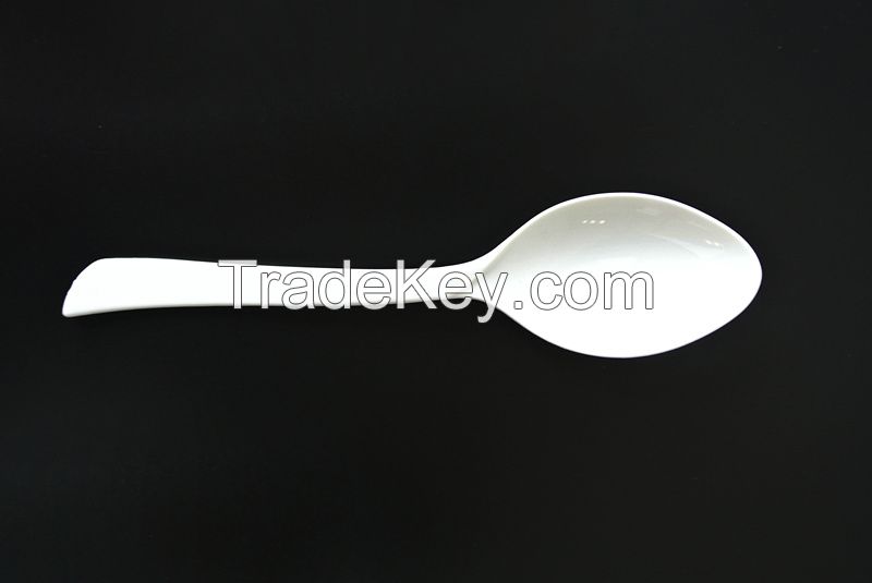 6" PLAware Spoon, biodegradable, eco-friendly, disposable, sustainable cutlery manufactured by Suzhou industrial park US Biopolymers Corp (Chinese name DELIAN)