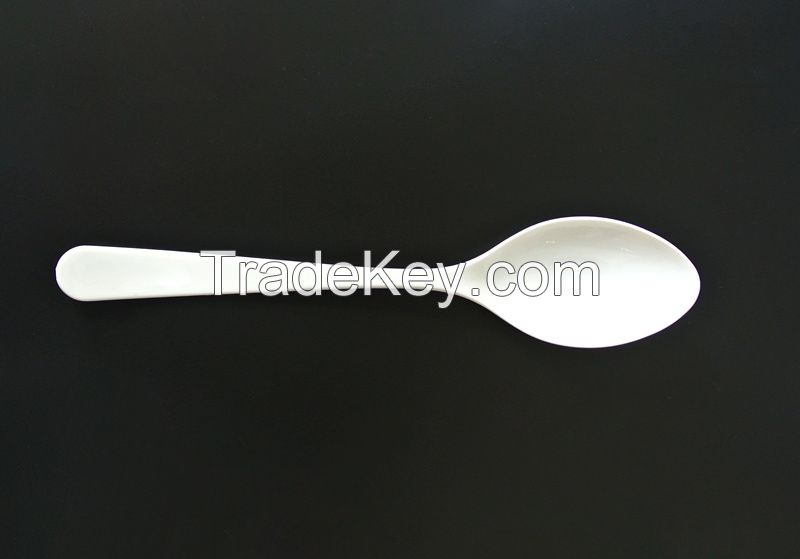 7" PLAware Soupoon, biodegradable, eco-friendly, disposable, sustainable cutlery manufactured by Suzhou industrial park US Biopolymers Corp (Chinese name DELIAN)