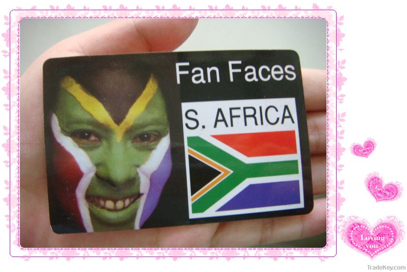 face paint card applied with a damp finger