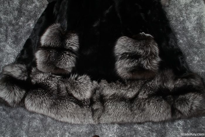 Luxurious silver fox fur + rabbit fur women's coat