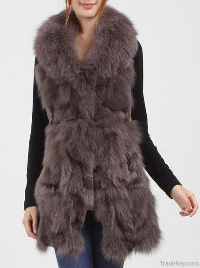 Chic genuine sheep skin and fox fur vest