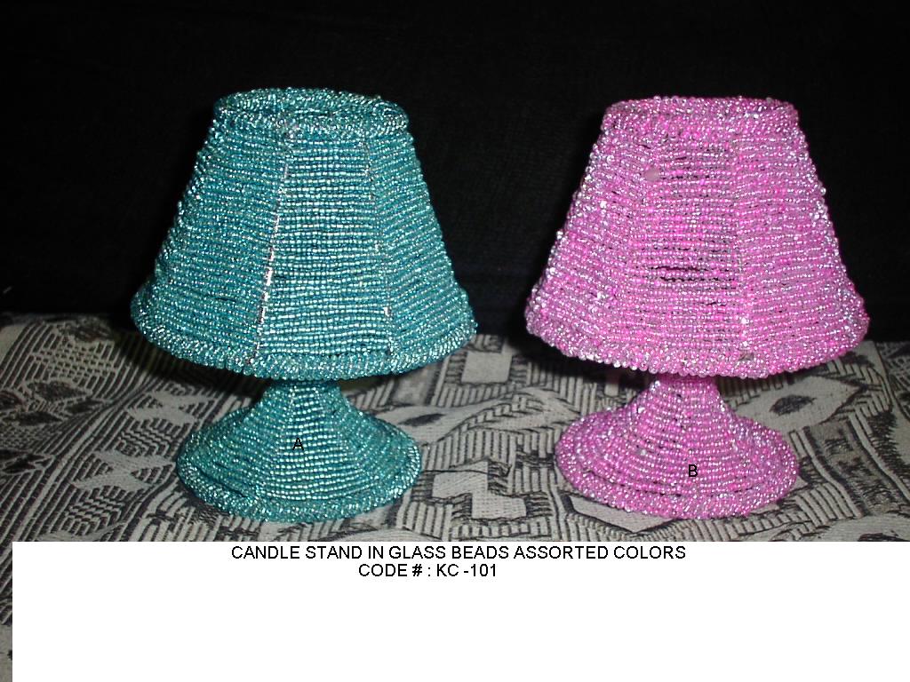 CANDLE HOLDER; CANDLE STAND IN GLASS BEADS