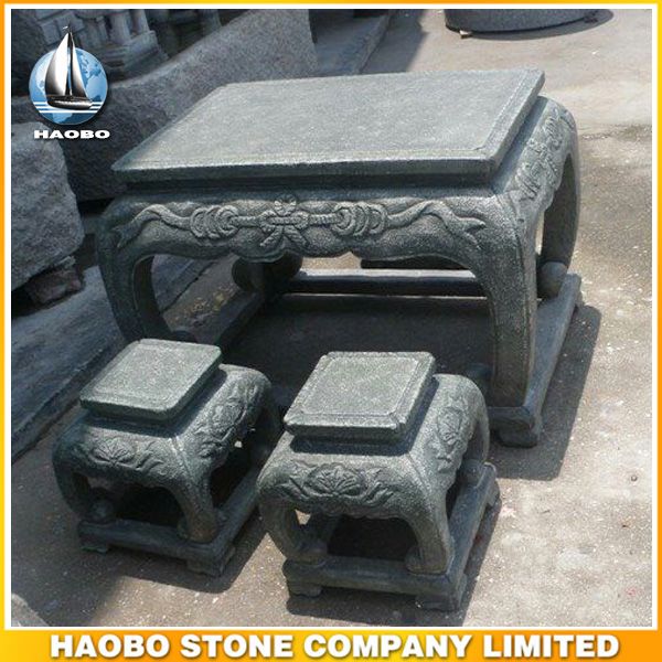 Outdoor Gray Granite Table and Benches for Garden Decoration