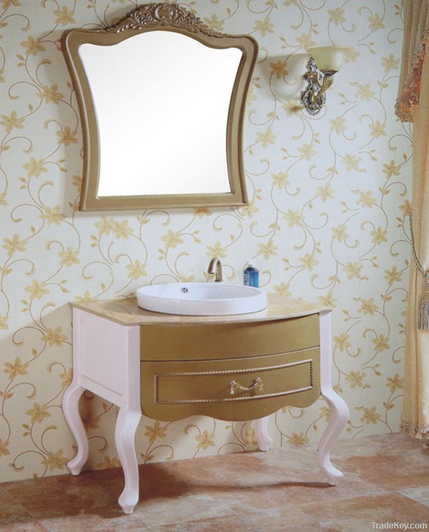 Golden classical solid wood bathroom vanity