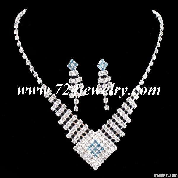 Hot Sale Alloy Rhinestone Jewelry Fashon Necklace Earrigns Set, 50 Set